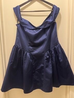 Studio Navy and Black Satin Dress Label Detail